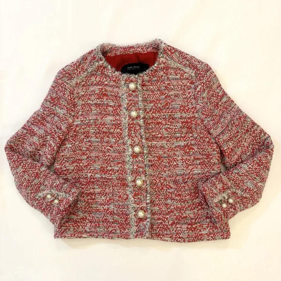 Red Boucle Jacket Zara Zara Jackets Coats Zara Woman Red Pink Tweed Boucle  Jacket